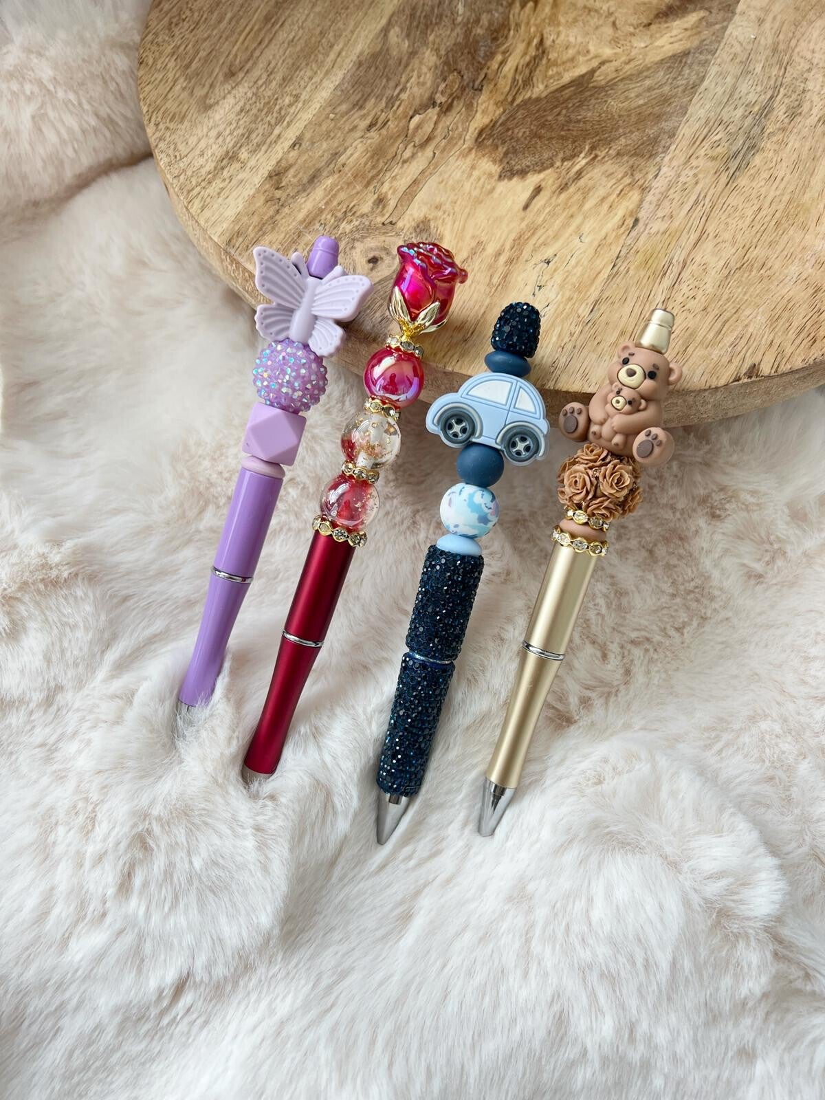 Luxe kralenpen met bling pen en siliconen figuurtje handgemaakt