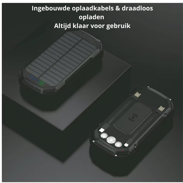 NOVJO Solar Powerbank 20000mAh – Draadloos 10W & 22.5W Snelladen – Geschikt voor Apple iPhone & Samsung – Met LED-zaklamp – Outdoor & Reizen