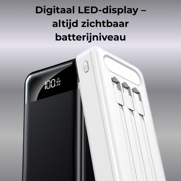 NOVJO Powerbank 30000mAh – 22,5W Supersnelle Oplader met Ingebouwde Kabel – Geschikt voor Apple iPhone en Samsung