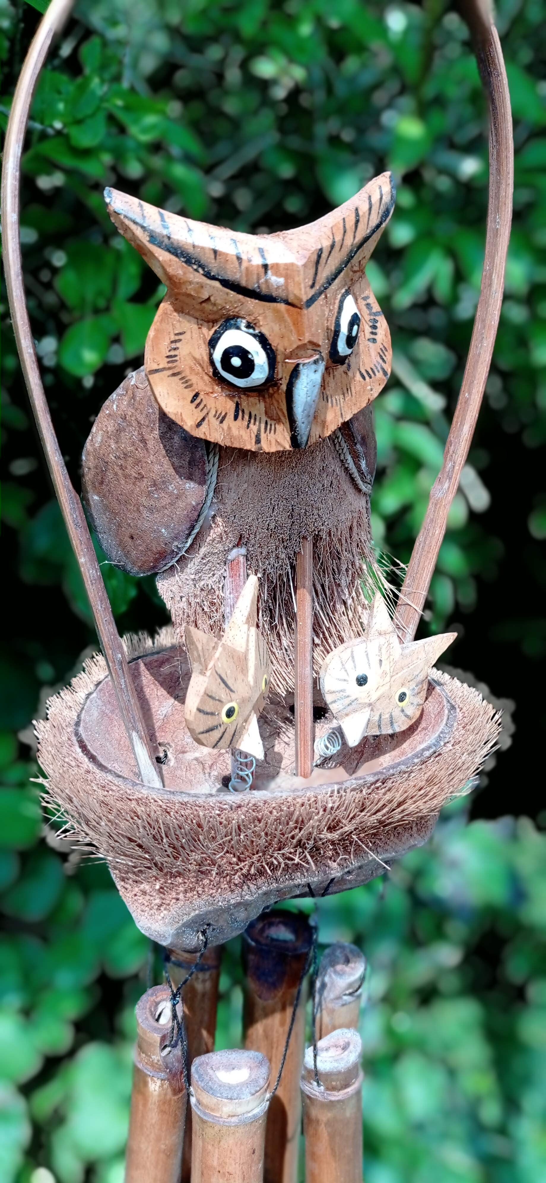 Carillon hibou + baby en bambou et coco