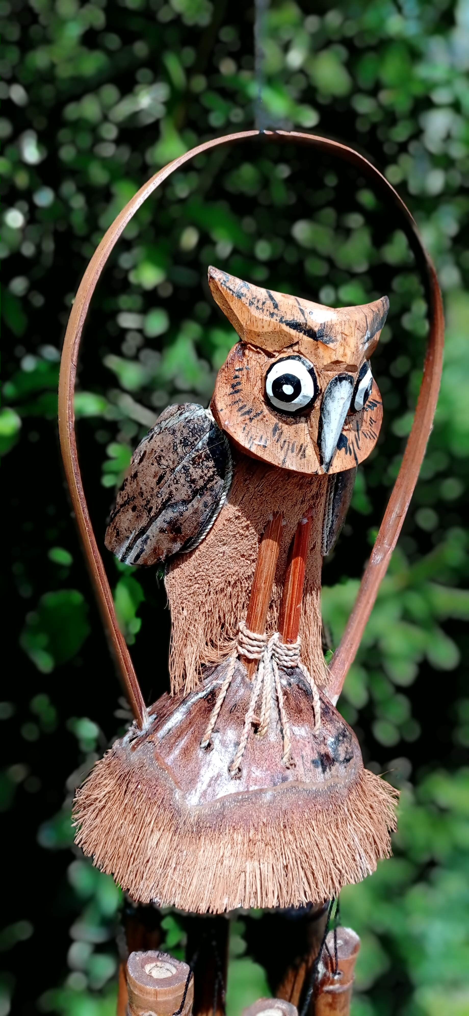 Carillon hibou seul en bambou et coco