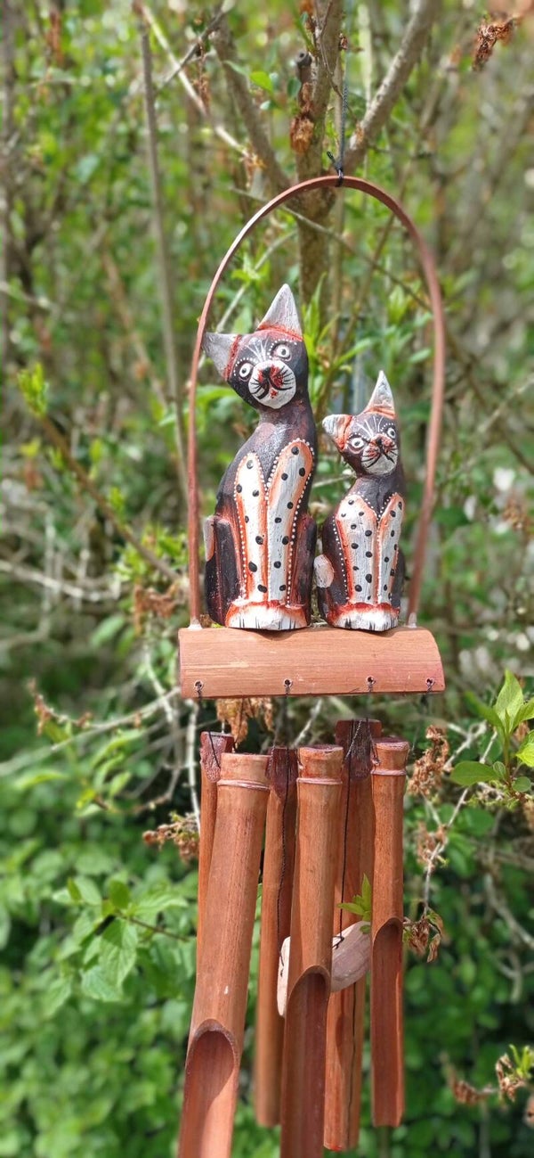 Carillon chat x 2 en bambou et coco