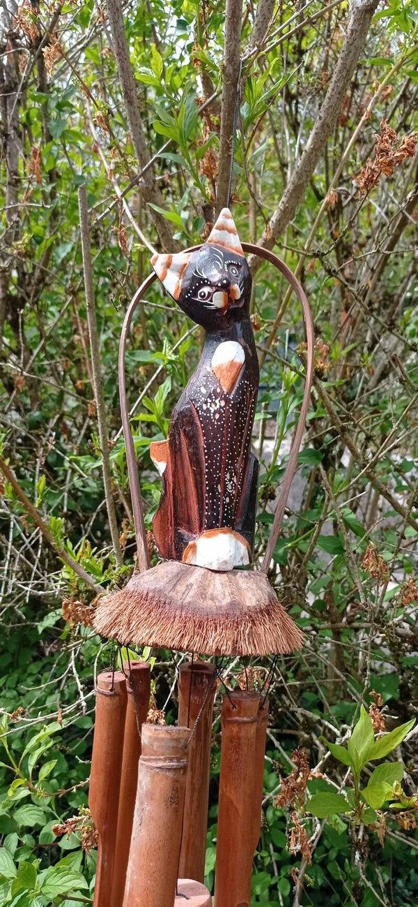 Carillon chat seul en bambou et coco
