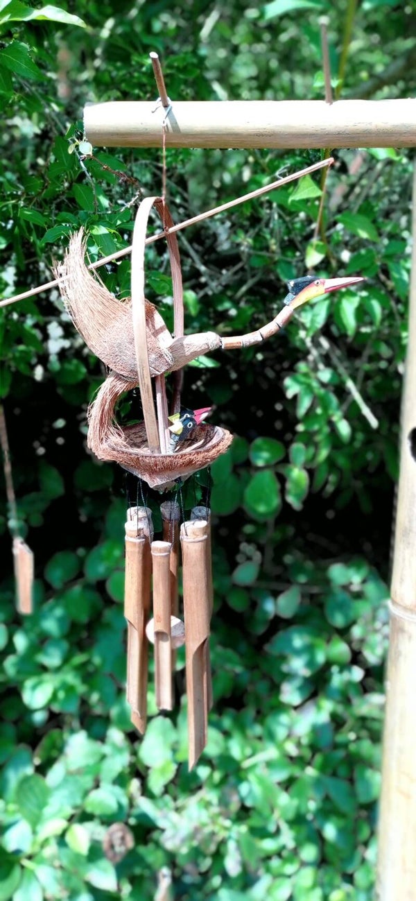Carillon oiseau articulé + baby en bambou et coco