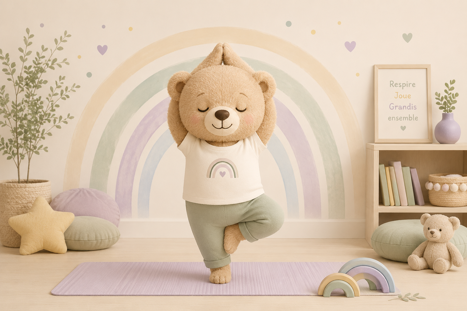 Généré par IA - Un nounours faisant du yoga