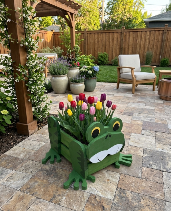 Frog planter (10"x13")- fully painted - green
