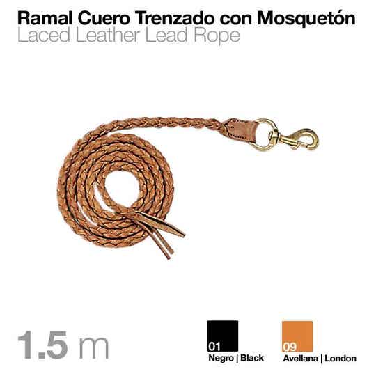 RAMAL CUERO TRENZADO CON MOSQUETÓN 1.5m