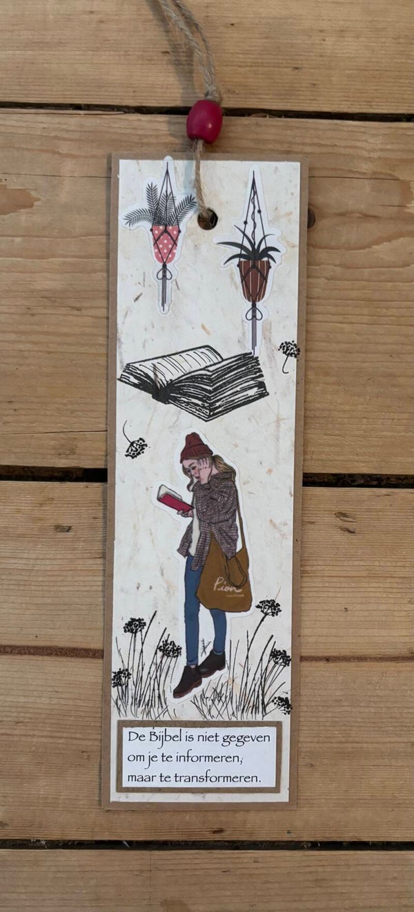 Handgemaakte boekenlegger: de Bijbel is niet gegeven etc