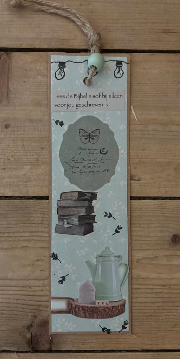 Handgemaakte boekenlegger: Lees de Bijbel etc