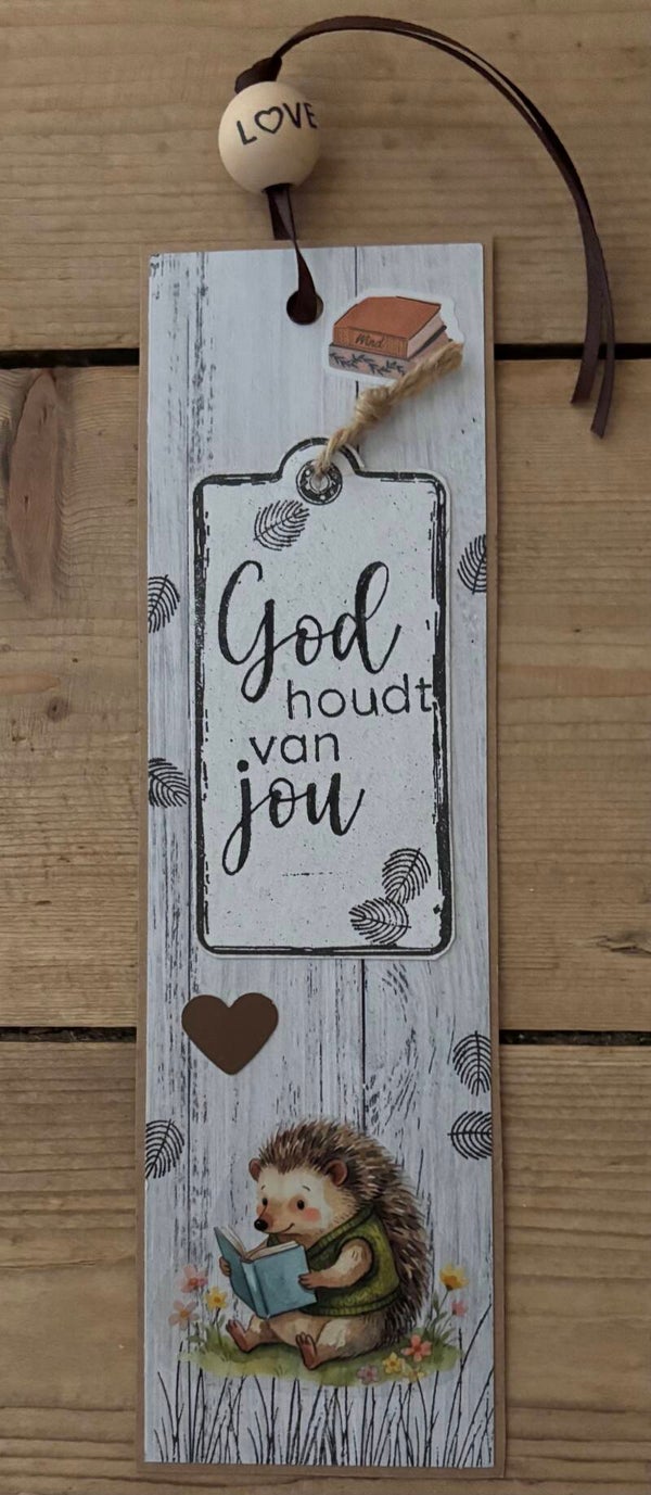Handgemaakte kinderboekenlegger: God houdt van jou!