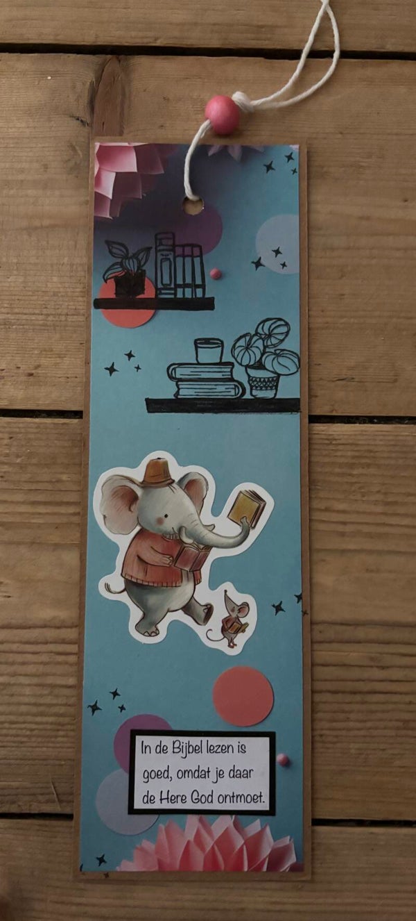 Handgemaakte kinderboekenlegger: in de Bijbel lezen is goed etc…