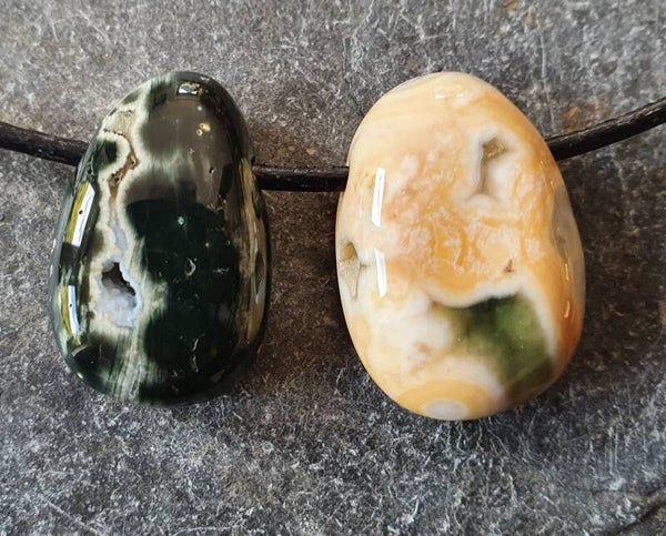 Doorboorde hanger Oceaan jaspis met geode 3 cm Ozean Jaspis, Ocean Jasper