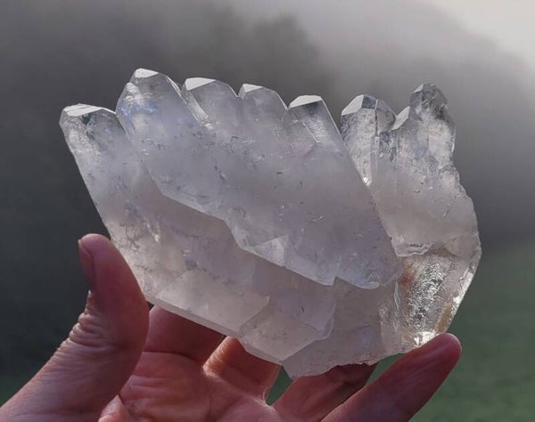 Grote Fadenkwarts, dikke platen Quarz tegen elkaar. Dubbeleinder. 446 gr. 12 cm Fadenquarz