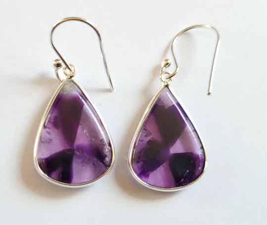 Zilver oorhangers Trapiche Amethist 2,3 cm Silber Ohrstecker Trapice Amethyst, Silver earrings .