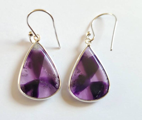 Zilver oorhangers Trapiche Amethist 2,3 cm Silber Ohrstecker Trapice Amethyst, Silver earrings .