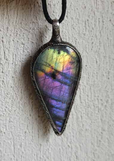 Handmade zilver hanger Labradoriet paars/ roze 4,5 cm mermaid Labradorite pendant, Pink Labradorit Silber Anhänger.