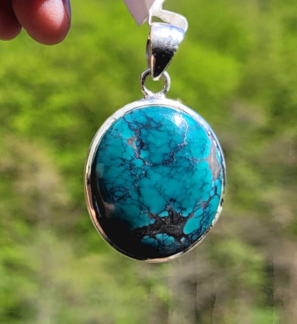 Zilver hanger Turkoois, 3 cm Silber Anhänger Turkis, Silver Pendant Turquoise