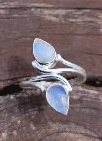 Zilver Ring Regenboog Maansteen verstelbaar, Silber Ring Regenbogen Mondstein,  verstelbahr, Silver Ring Rainbow Moonstone Adjustable