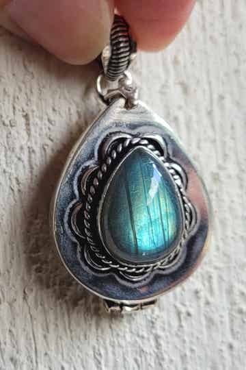Zilver hanger Labradoriet doosje, 3 cm Labradorit Silber Kästchen Anhänger, Labradorite silver box pendant