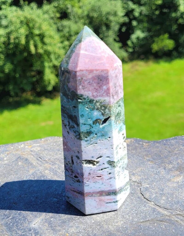 Toren Oceaan jaspis 12 cm 295 gr. Turm Ozean Jaspis, Point Ocean jasper