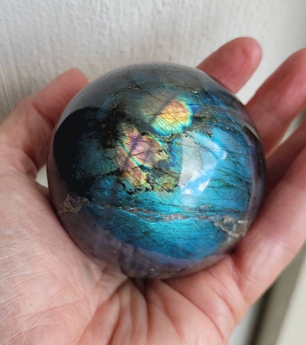 Bol flash Labradoriet 388 gr. 6,5 cm Kugel Flash Labradorit,  Sphere flash Labradorite