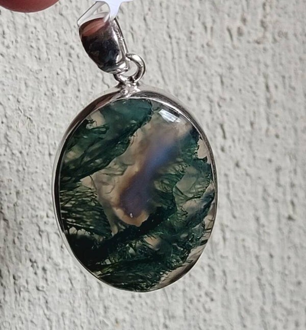 Zilver hanger Mosagaat 3 cm, Silber Anhänger Mossachat, Silver pendant Moss Agate