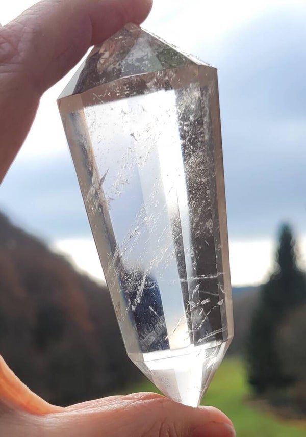 Helder Vogel kristal, Phi crystal 162 gr. 10 cm Klar Vogel kristall, Vogel crystal