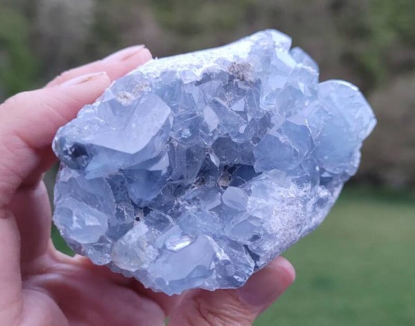 Ruwe Geode Celestien 479 gr. 9 cm druse Coelestin, Geode Celestine