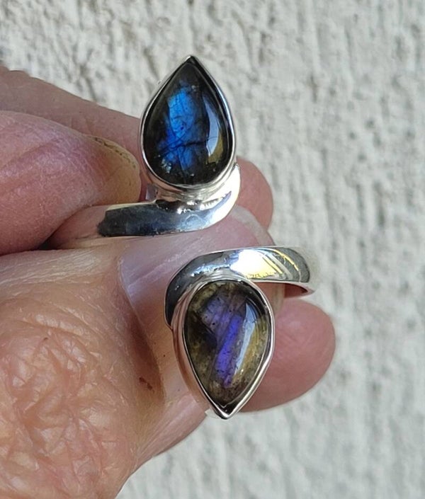 Verstelbare Zilver Ring Labradoriet, Silber Ring Labradorit Verstelbahr, Silver Ring Labradorite Adjustable