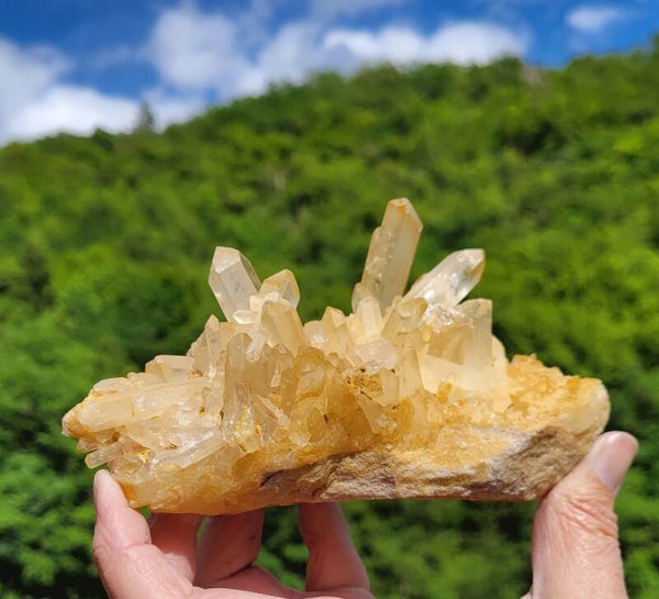 Cluster Bergkristal Golden Healer 454 gr. 14 cm, Stufe Bergkristall, Clear Quartz cluster Golden Healer.