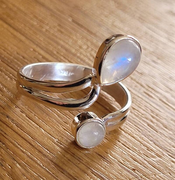Zilver Ring Regenboog Maansteen verstelbaar, Silber Ring Regenbogen Mondstein,  verstelbahr, Silver Ring Rainbow Moonstone Adjustable