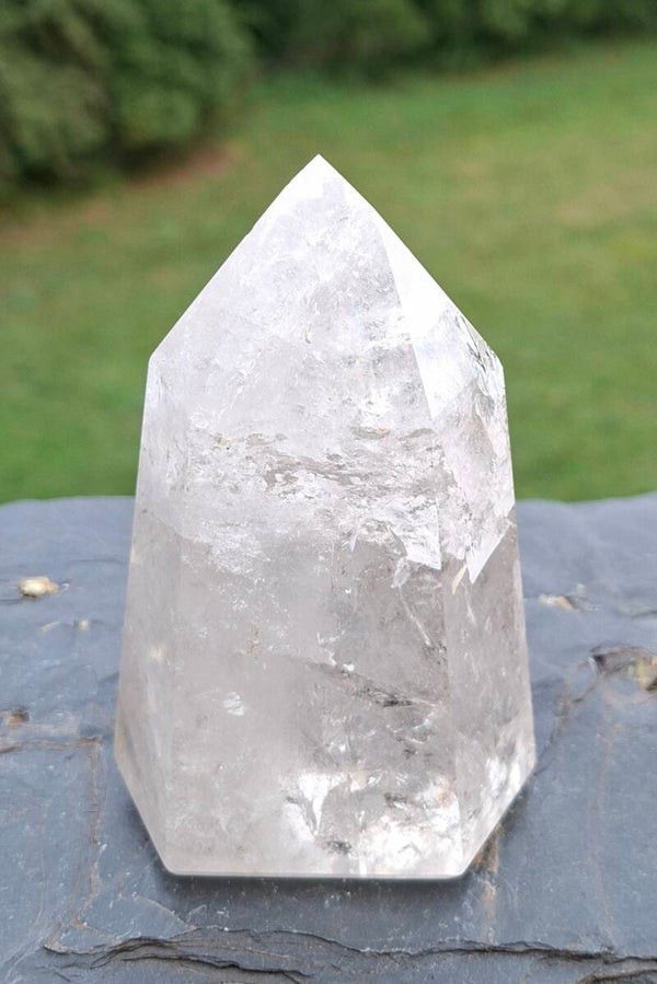Geslepen punt Bergkristal 420 gr. 11 cm Polierte turm Bergkristall, Polished Quartz crystal