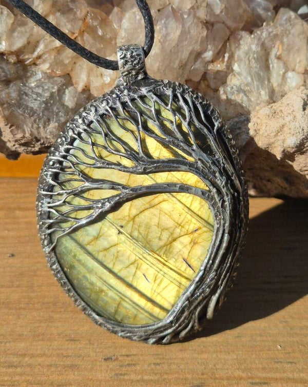 Handmade Tree of life Labradorite silver pendant 6 cm Anhänger Labradorith silber