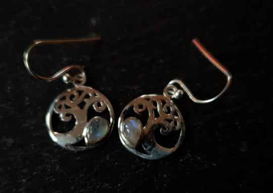 Zilver Oorbellen Tree of life met Regenboog maansteentjes Mondstein Moonstone