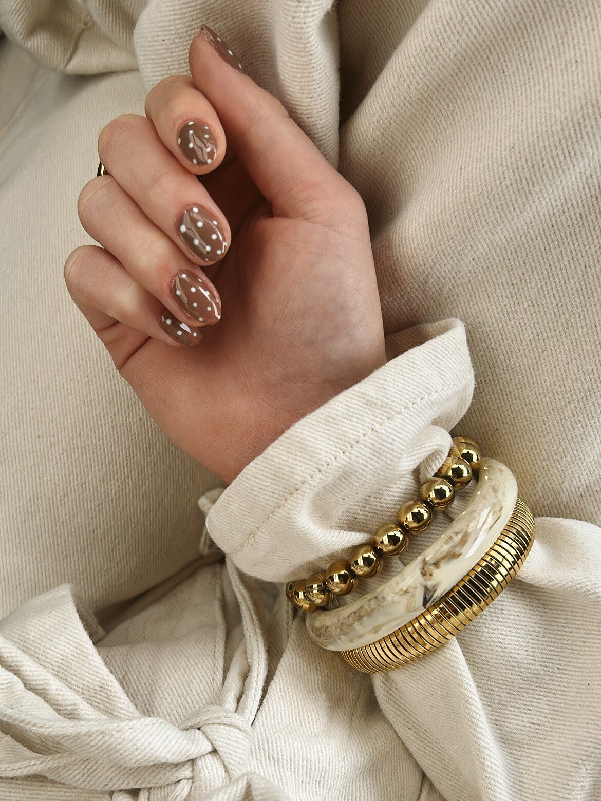 Armbanden set beige - Goud