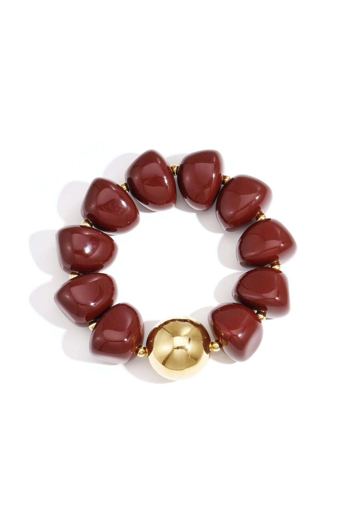 Aqryl kralen armband burgundy - Goud