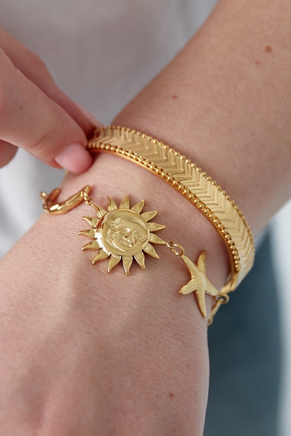 Zon maan ster armband