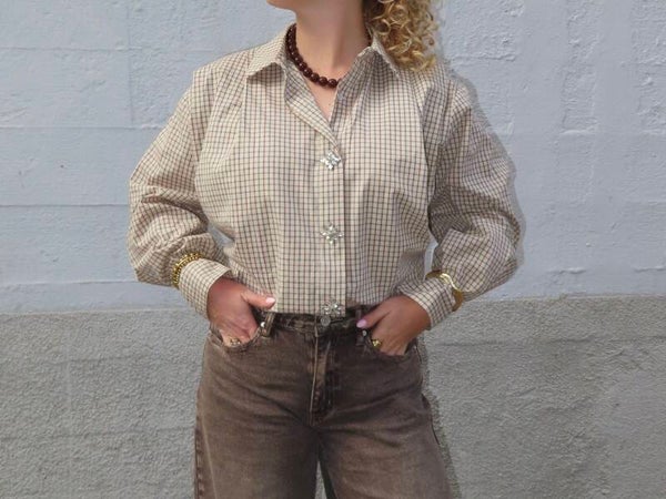 Geruite blouse lichtbruin/beige