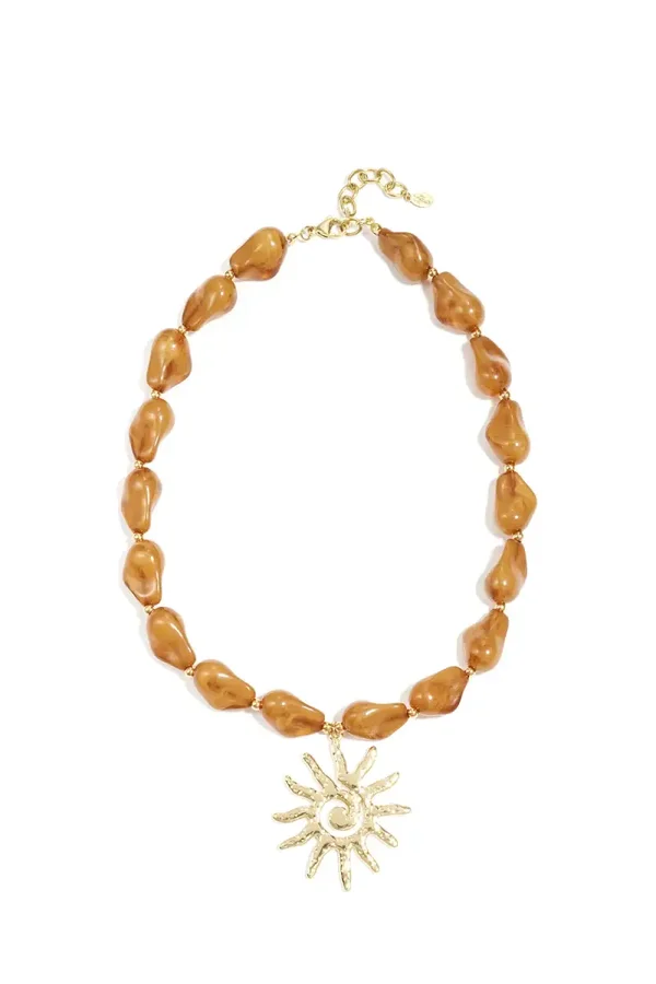 Kralen ketting met sunny bedel - Brown