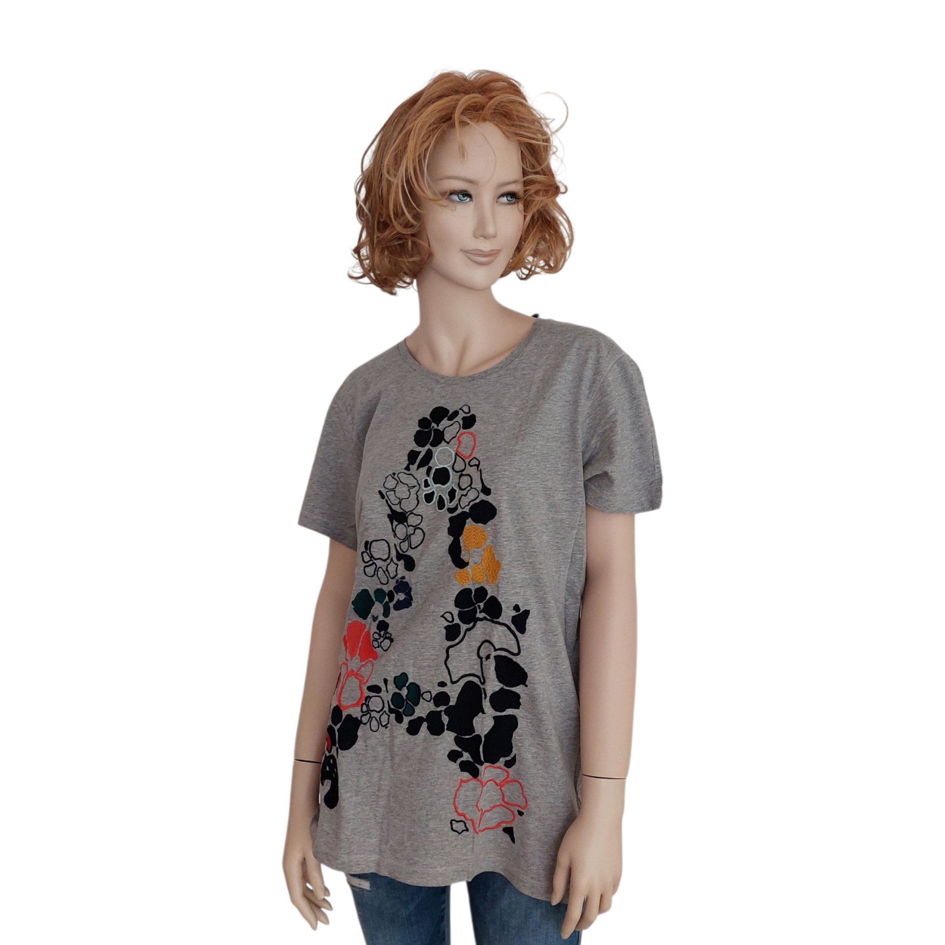 T-shirt dames grijs met borduurwerk