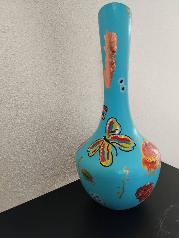Turquoise vaas 'bonte vlinders' 3