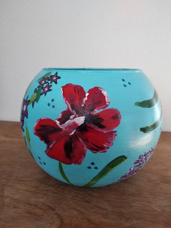 Blauwe vaas 'klaprozen'