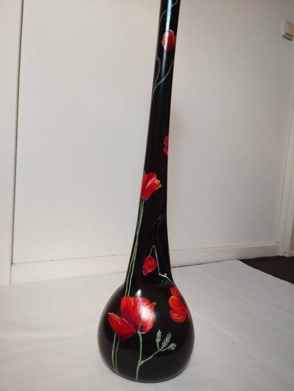 Zwarte vaas 'Rode klaprozen' L