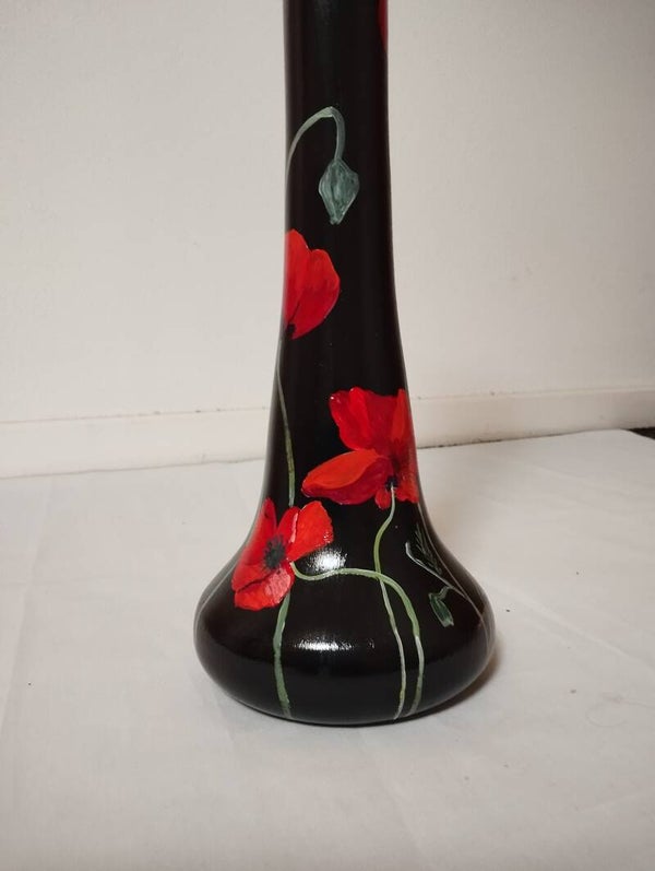 Zwarte vaas 'Rode klaprozen' S