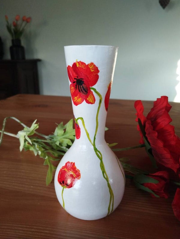 Witte vaas 'Rode klaprozen' S