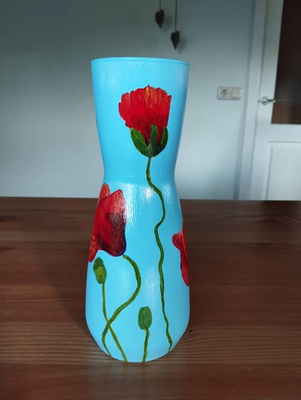 Vaas ' hemelsblauw met klaprozen' 2