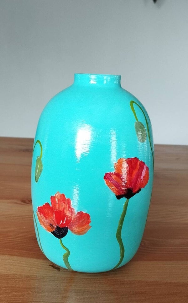 Turquoise vaas 'rode klaprozen' 1