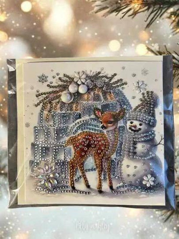 Weihnachtskarte Reh/Schneemann 4