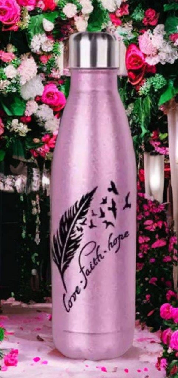 Glitzer-Trinkflasche Hope Faith and Love