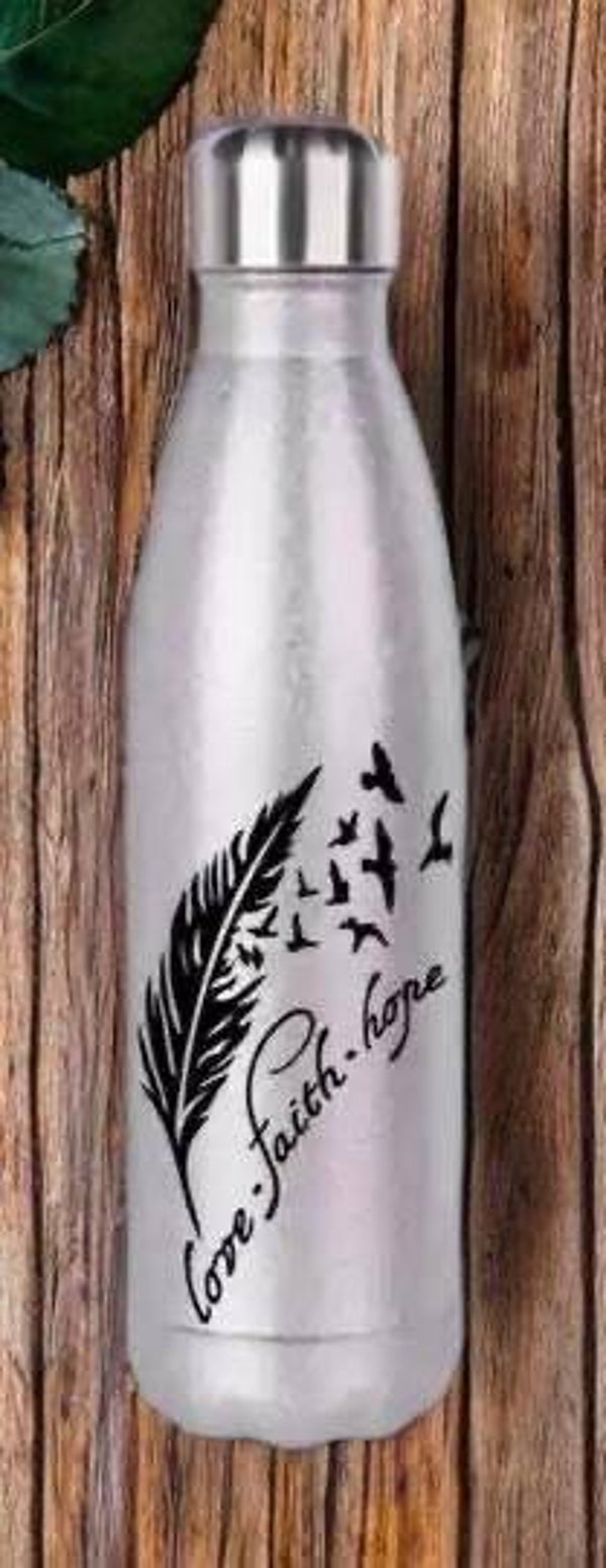 Glitzertrinkflasche Love Faith Hope